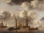 Jan van de Capelle Shipping Scene with a Dutch Yacht Firing a Salut (mk08) oil painting